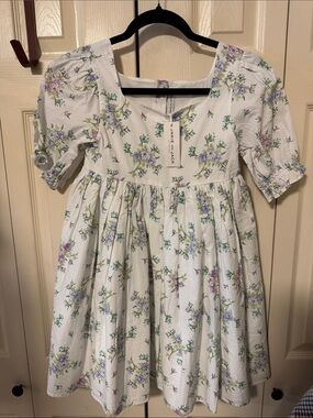 Janie and Jack White Floral Puff-Sleeve Dress
